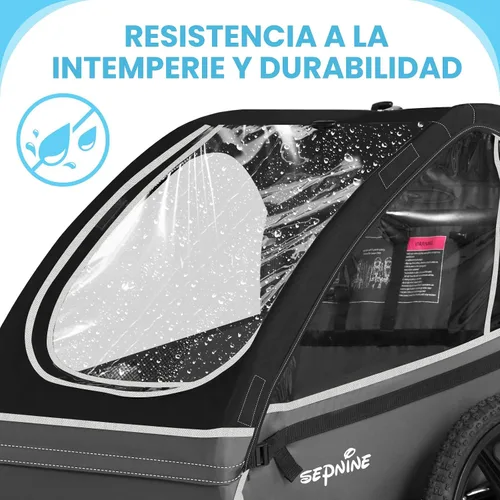Miniatura 6 de Sepnine Remolque de bicicleta para niños, adecuado para 1 a 2 niños, 12 meses en adelante, fijación rápida a la bicicleta, plegable, con arnés de 5