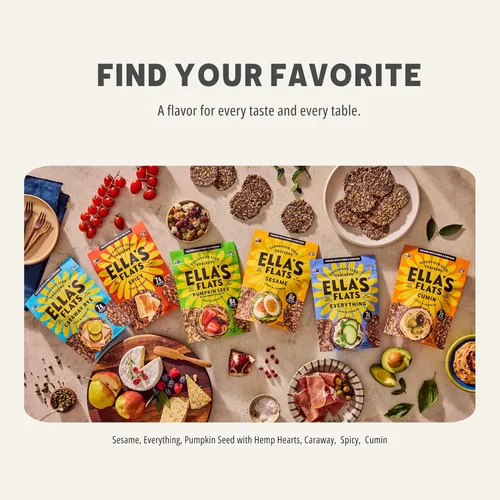 Miniatura 8 de ELLA'S FLATS® Patatas fritas saladas de todas las semillas, sin gluten, sin azúcar, chip de alto contenido de fibra, aperitivo bajo