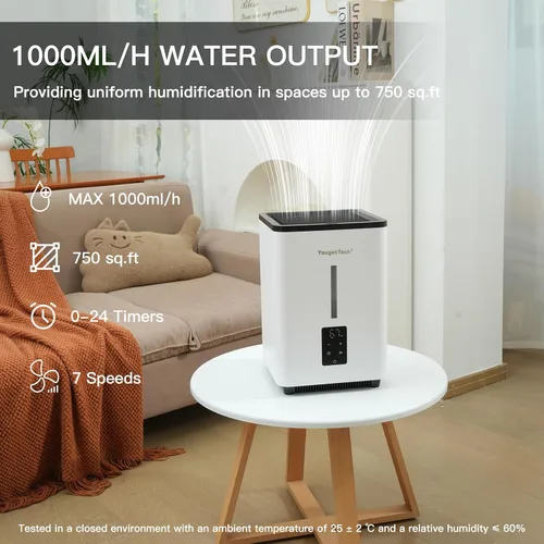Miniatura 6 de Humidificadores evaporativos para habitación grande de dormitorio, 1.55 galones, humidificador evaporativo de niebla fría de 20 W, 7 velocidades
