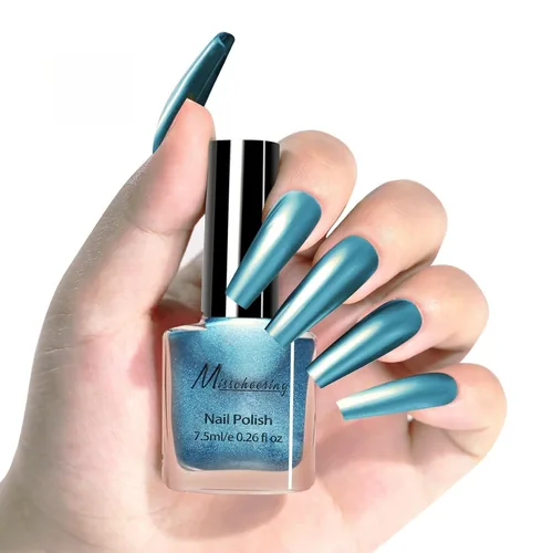 Miniatura 18 de Esmalte de uñas marrón metálico con efecto espejo, duradero y de secado rápido, brillante cromo para manicura DIY (012#TJ, 6ml)