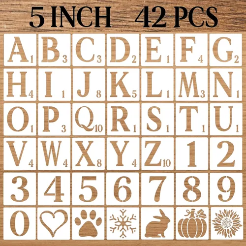 Miniatura 10 de Plantillas de letras de 3 pulgadas, plantillas de manualidades, 42 plantillas de dibujo de alfabeto de plástico reutilizables para pintar en madera