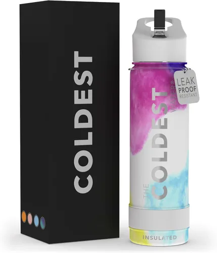 Miniatura 20 de Coldest - Botella para agua con tapa que incluye pajilla, térmica y metálica (acero inoxidable), para hombres y mujeres, color morado