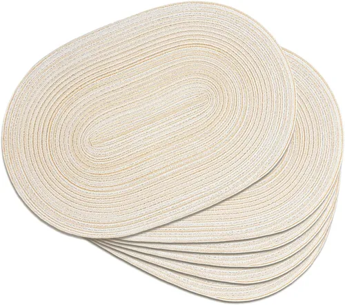 Miniatura 10 de Noctiflorous Juego de manteles individuales trenzados ovalados de 4 a 12 x 17.5 pulgadas, lavables, antideslizantes, resistentes al calor, para Beige