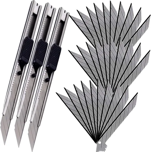 Cuchillo utilitario de 0.354 in a presión, paquete de 3 cortadores retráctiles de alta dureza con 30 cuchillas a presión, cortador de pasatiempos de