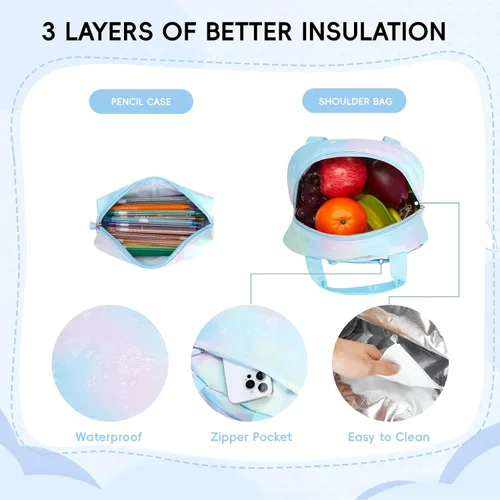 Miniatura 7 de Tanou Mochila con lonchera para niñas, juego de mochila escolar kawaii para niños de escuela primaria, bolsa estética para computadora portátil