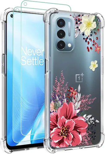 Miniatura 9 de Osophter Funda para Oneplus Nord N200 5G con protector de pantalla floral floral para niñas y mujeres, absorción de golpes flexible de goma TPU