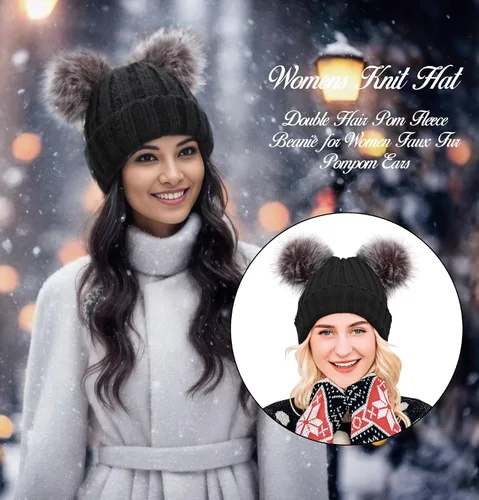 Miniatura 4 de Arctic Paw - Gorro tejido con orejas de pompón de piel sintética