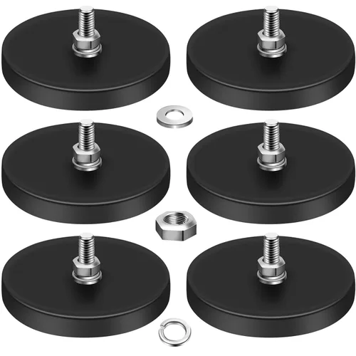 Miniatura 9 de DIYMAG 12 Imanes Recubiertos de Goma, Potencia Adhesiva de 30 LBS Base de Imán Grande de Neodimio Antiarañazos con Imán Roscado M5 con Pernos