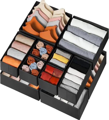 Criusia Organizador de Cajones para Ropa Paquete de 12 - Organizadores de Closet Inodoros y Almacenamiento para Calcetines Ropa Interior Sostén -