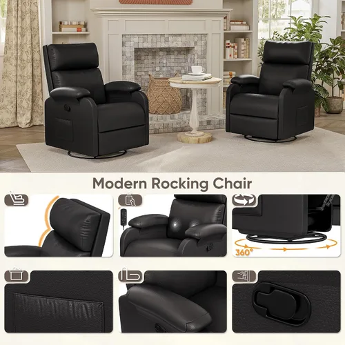 Miniatura 4 de Silla reclinable Homall, silla oscilante giratoria de 360 para adultos, silla de masaje para guardería con respaldo y reposapiés ajustables, sillas