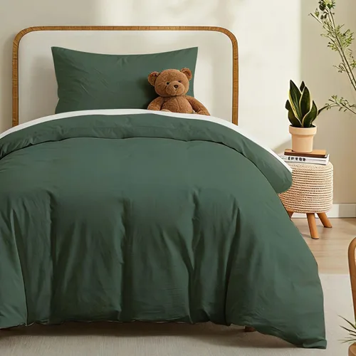 Miniatura 26 de LOVQUE Funda de edredón de algodón verde oliva, tamaño King, juego de ropa de cama natural similar al lino con cierre de cremallera (sin edredón)