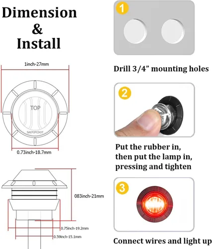 Miniatura 5 de FXC 10 luces LED redondas de 3/4 pulgadas para luces indicadoras laterales delanteras y traseras para camión, coche, autobús, remolque, furgoneta