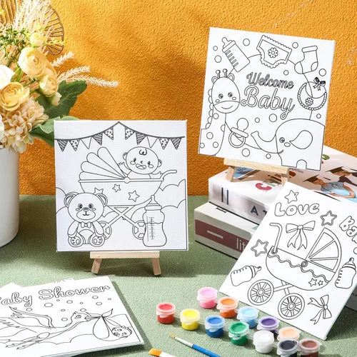 Miniatura 7 de Honoson Juego de 6 piezas de pintura de lienzo de contorno predibujado de 6 pulgadas con imágenes para adultos, juego de tableros de arte de lienzo