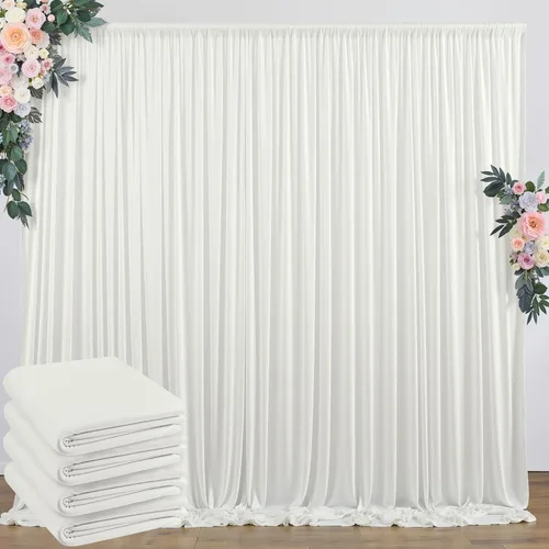 Miniatura 60 de Cortinas de telón de fondo blanco de 30 pies x 8 pies para fiestas de boda, 6 paneles de 5 pies x 8 pies, cortinas de fotografía de poliéster sin