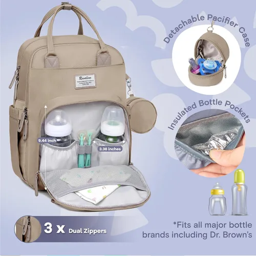 Miniatura 2 de RUVALINO Mochila para pañales - Mochila de viaje multifunción para bebé con cambiador, portabotellas aislados y estuche para chupete, gran Arcilla