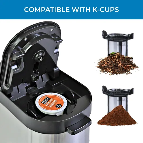 Miniatura 3 de Koolatron Kenmore - Cafetera de una sola porción y taza de viaje de acero inoxidable, compatible con cápsulas/pods y café molido, compatible con K