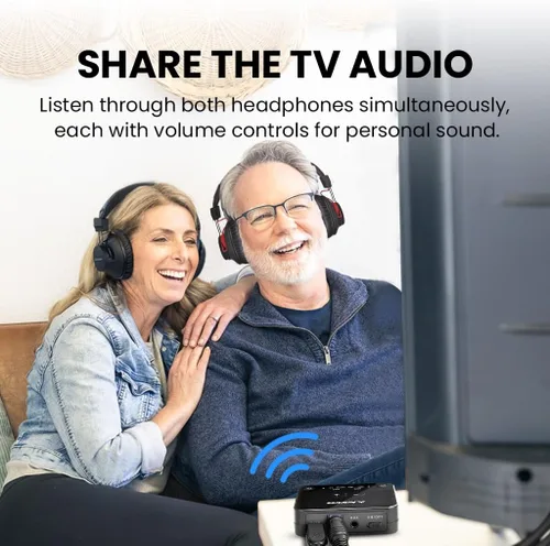 Miniatura 2 de Avantree HT41899 Plus 2 - Auriculares inalámbricos Bluetooth duales para ver televisión con transmisor y bases de carga, aptX adaptativo y soporte