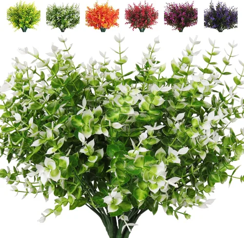 Miniatura 33 de RECUTMS - Flores artificiales, plantas artificiales, resisten los rayos ultravioleta, arbustos sintéticos, para interior y exterior, maceta
