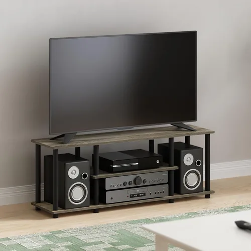 Miniatura 2 de Furinno Turn-N-Tube - Soporte para televisor de 3 niveles, 3D, sin herramientas, para televisores de hasta 50 pulgadas, con tubos redondos