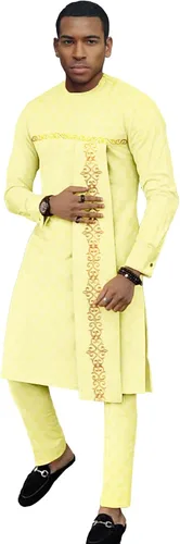 Bazin Riche - Conjunto de ropa tradicional africana para hombre, abrigos largos con estampado de dashiki y pantalones Ankara de 2 piezas