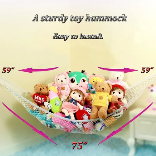 Miniatura 3 de Hamaca de peluche con red de almacenamiento de esquina, hamaca de oso de peluche, banda de goma gruesa de 1.6 in de ancho de red de juguetes, 75 x