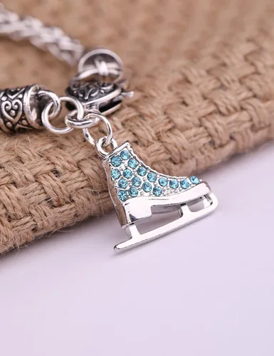 Miniatura 2 de My Shape Pulsera con dije de patinaje artístico de cristal turquesa 3D para niñas, joyería de moda, aleación