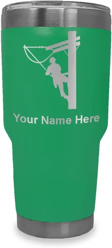 Miniatura 21 de LaserGram Taza aislada al vacío de 20 onzas, Lineman, grabado personalizado incluido (negro)