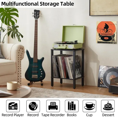 Miniatura 7 de LELELINKY Soporte para tocadiscos de 2 niveles con almacenamiento de discos de vinilo hasta 100 álbumes, soporte para discos de dormitorio y mesa