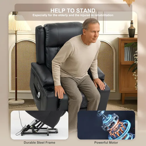 Miniatura 4 de Silla reclinable eléctrica para personas mayores con masaje por vibración y calefacción lumbar, sofá individual eléctrico de piel sintética