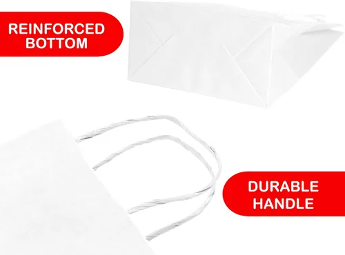 Miniatura 4 de Kraft Paper Bags with Twisted Handles-8x4.25x10.5 inches, Bulk Multiuse Solid Print Bags, Perfect for Any Occasion, 50 Pack, White