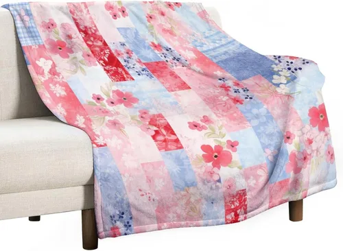 Manta de verano con parches bohemios, vintage, bohemia, acogedora manta de franela para sofá, cama para niños y adultos, 30 x 40 pulgadas, manta de