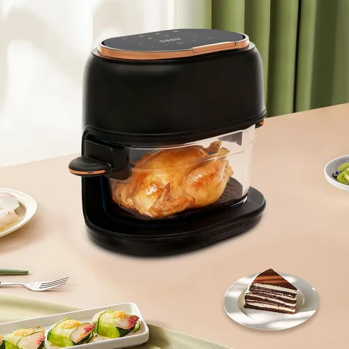 Miniatura 5 de Freidora de aire de vidrio de 4.2 cuartos con pantalla táctil, control de temperatura de 140 a 374 °F, preajuste inteligente de 24 horas, Negro