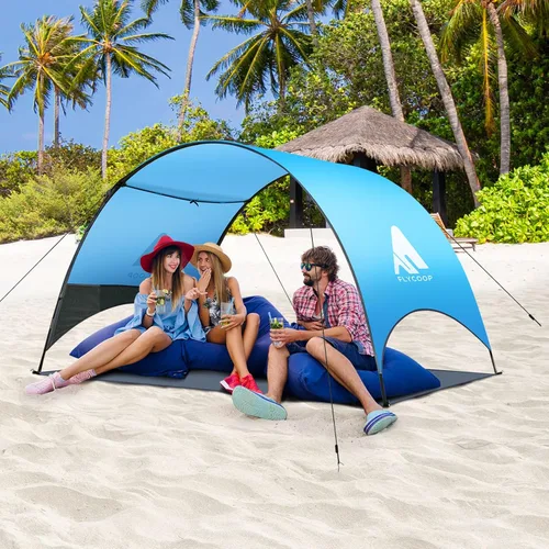 Miniatura 14 de Toldo para sombrilla de playa mejorado 2026 con protección UV UPF 50+, tienda de playa portátil para sol, ventilación de 360°, 4 bolsas de arena