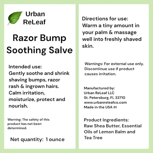 Miniatura 5 de Urban ReLeaf Salva calmante RAZOR BUMP! 1 oz. Calma rápidamente golpes, erupciones, pelos encarnados y quemaduras de afeitar. 100% natural, vegano.