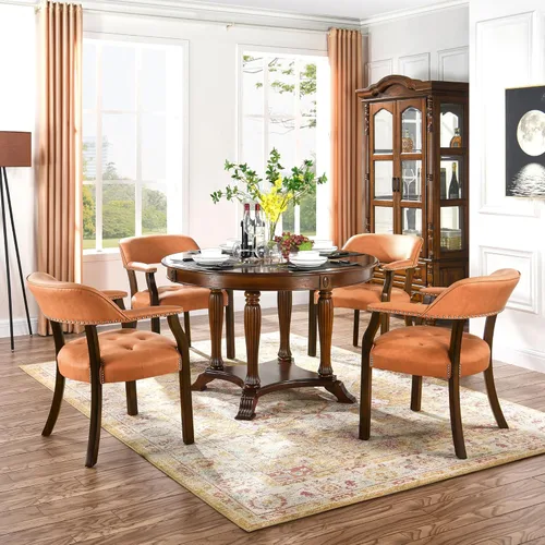 Miniatura 24 de Sillas de comedor con tapizados y brazos, silla de escritorio de oficina con remaches de metal. Sillas de capitán de jefe de PU, taburetes