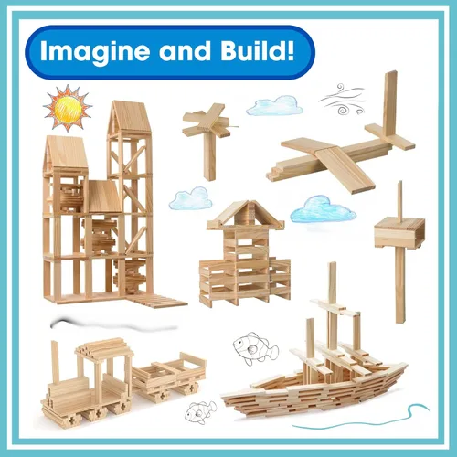 Miniatura 3 de Juego de bloques de construcción de madera, juguetes de construcción de bloques de tablones de 200 piezas, juguete educativo de madera STEM