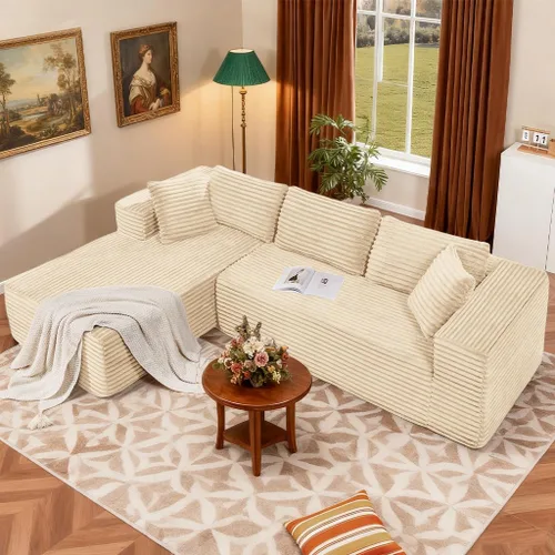 Miniatura 3 de COMHOMA - Sofá seccional modular de 105" con asiento profundo, sofá en forma de L tapizado en nube, brazos anchos, tela de corduroy, chaise lounge