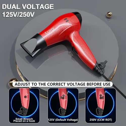 Miniatura 3 de LURA Secador de pelo de viaje con difusor, pequeños secadores de pelo de doble voltaje para mujeres, mini secadora portátil para hombres, secador