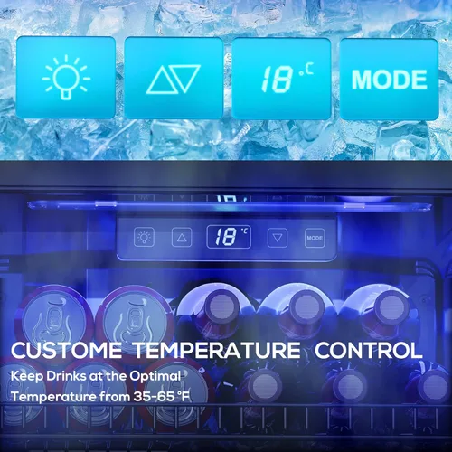 Miniatura 3 de Manastin - Refrigerador para bebidas enfriador independiente mini refrigerador con puerta de vidrio, estantes ajustables y pantalla digital de Negro