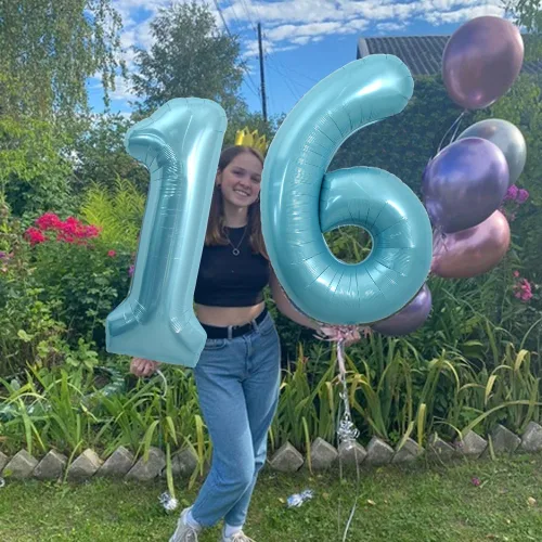 Miniatura 3 de TONIFUL Globos de helio de 40 pulgadas, color azul claro, números grandes, número 16, globos de helio de papel de aluminio azul, globos grandes