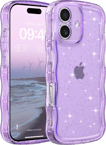 Miniatura 64 de FABSPARK Funda para iPhone 14 Pro Max, bonita funda colorida con láser, retro, exquisita, rizada, borde ondulado, protector estético de TPU suave