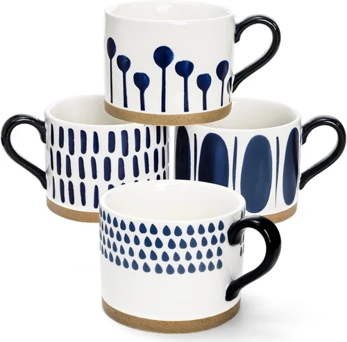Miniatura 5 de SOUJOY Juego de 4 tazas de café grandes de cerámica, tazas de café pintadas a mano de 15 onzas con asas, tazas de sopa de porcelana esmaltada