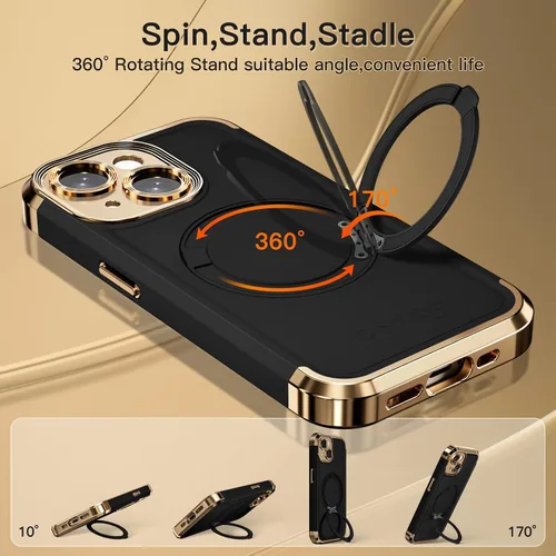 Miniatura 3 de COOLQO Funda para iPhone 13 de 6.1 pulgadas, soporte magnético de giro de 360° [compatible con Magsafe] [protección militar] chapado mate resistente