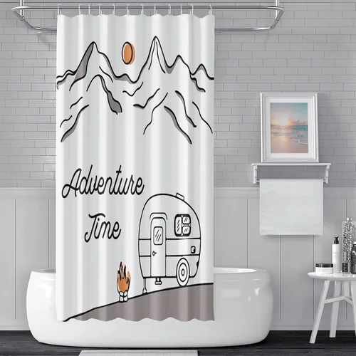 Miniatura 29 de Cortina de ducha Happy Camper de 48 x 72 pulgadas, diseño de caricaturas, remolque, hoguera, aventura al aire libre, cortina de baño para decoración