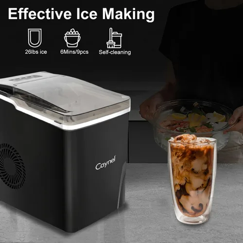 Miniatura 2 de Máquina para hacer hielo para encimera, 9 cubitos de hielo listos en 6 minutos, 26 libras/24 horas, luces indicadoras LED, compacta, portátil