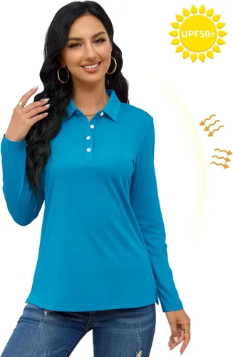 Miniatura 6 de TACVASEN Camisas tipo polo para mujer, camisetas casuales de manga larga para golf