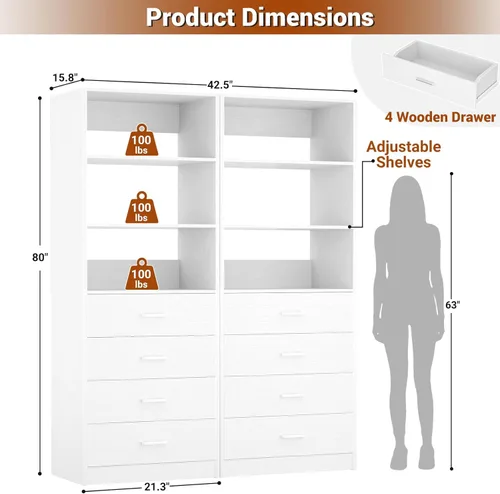 Miniatura 3 de Aheaplus Sistema Organizador de Cajones de Closet, Sistema de Closet de Madera de 3.54 Pies con 4 Cajones, Unidad de Almacenamiento Modular
