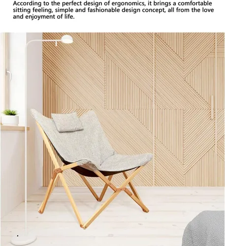 Miniatura 4 de Silla plegable de madera maciza para el almuerzo, silla reclinable portátil de haya con cómodo cojín (no es necesario instalar)
