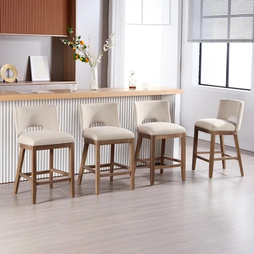 Miniatura 11 de Chairus Juego de 2 taburetes de bar de 26" sin brazos, acolchados con respaldo de madera y patas, taburetes tapizados en tela de lino para encimera
