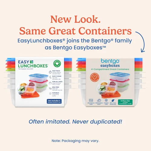 Miniatura 5 de Bentgo Easyboxes - Juego de 8 piezas de contenedores de aperitivos de 4 compartimentos con 4 bandejas y 4 tapas personalizadas para mantener